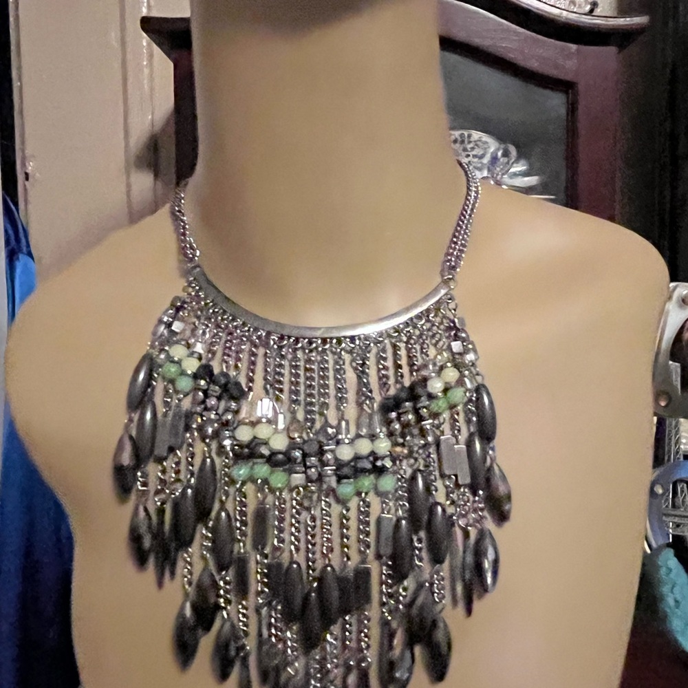 Charming Charlie Silver and Black Statement Necklace